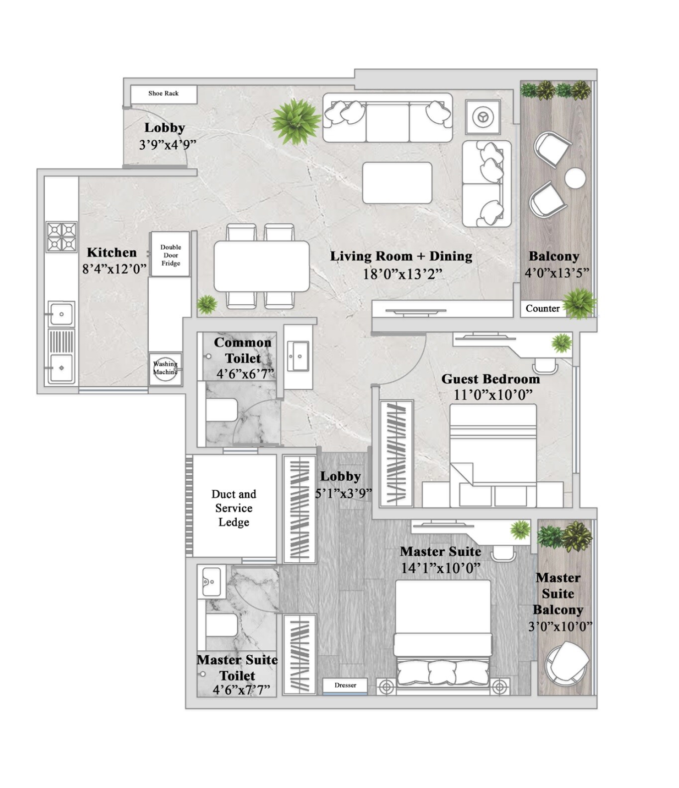 Floor plan of 2 BHK 808 Sq. Ft. Apartment in Rama Metro Life Ultima Residences, Pune