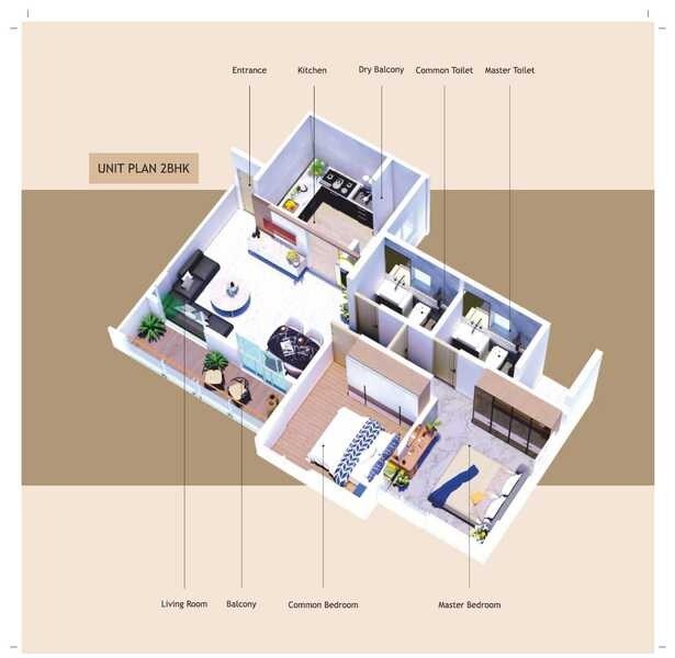 Floor plan of 2 BHK 682 Sq. Ft. Apartment in Ramaa Heritaige, Pune