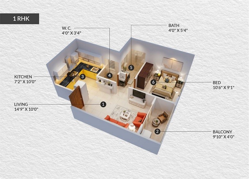 Floor plan of 1 BHK Apartment - 360 sq. ft. in Rameshwar Yashobhoomi, Pune