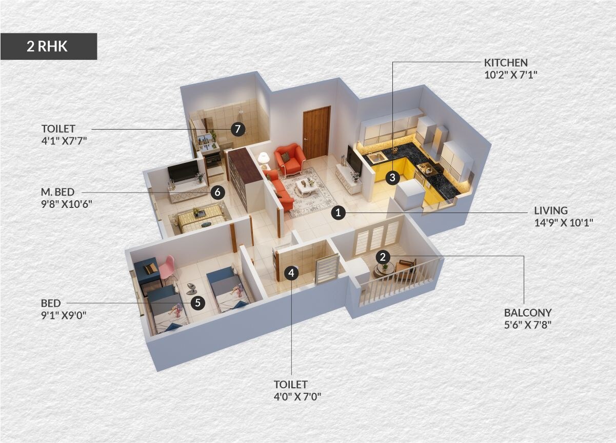 Floor plan of 2 BHK Apartment - 495 sq. ft. in Rameshwar Yashobhoomi, Pune