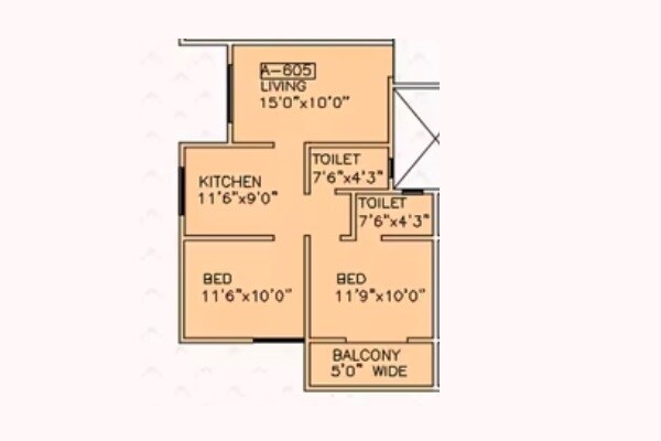 2 BHK 608 Sq. Ft. Apartment