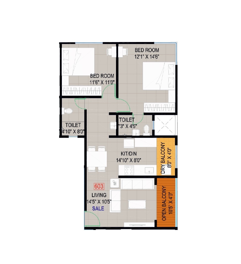 2 BHK 800 Sq. Ft. Apartment