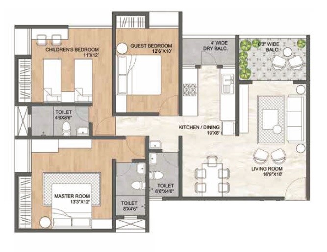 Floor plan of 2 BHK 783 Sq. Ft. Apartment in Ranjekar Avantika, Pune