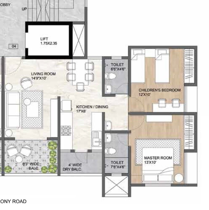 Floor plan of 2 BHK 837 Sq. Ft. Apartment in Ranjekar Avantika, Pune