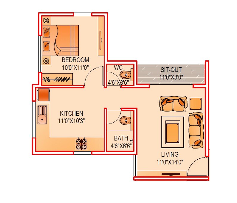 1 BHK 512 Sq. Ft. Apartment