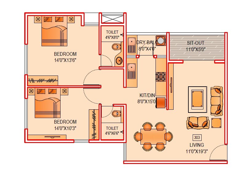 2 BHK 890 Sq. Ft. Apartment