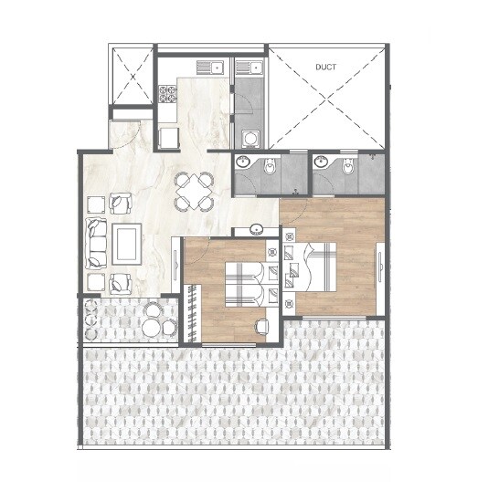 Floor plan of 2 BHK 898 Sq. Ft. Apartment in Ranjekar Umashankar Prasad, Pune