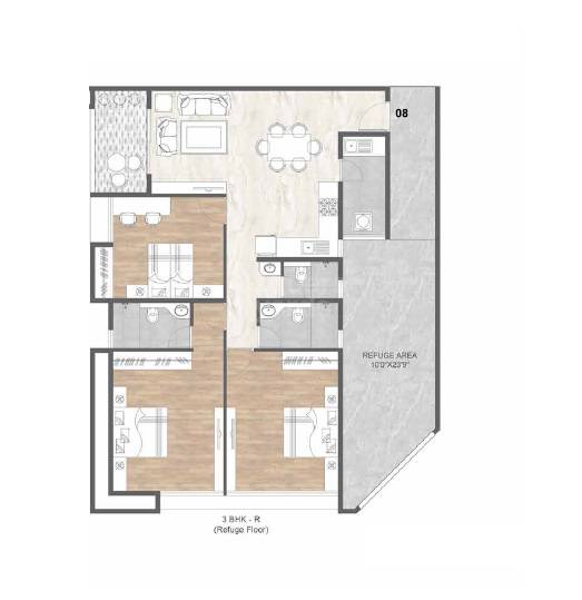 Floor plan of 3 BHK 1271 Sq. Ft. Apartment in Ranjekar Umashankar Prasad, Pune