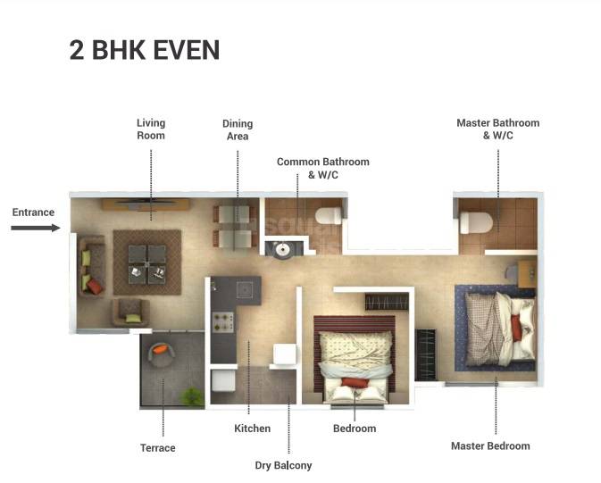 Floor plan of 2 BHK 650 Sq. Ft. Apartment in Rathi Nova Residency, Pune