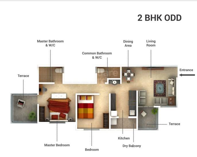 Floor plan of 2 BHK 749 Sq. Ft. Apartment in Rathi Nova Residency, Pune