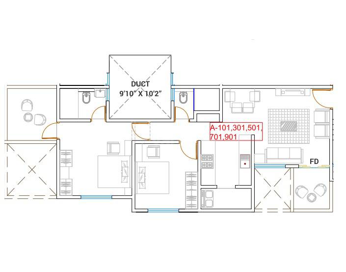Floor plan of 3 BHK 894 Sq. Ft. Apartment in Rathi Nova Residency, Pune