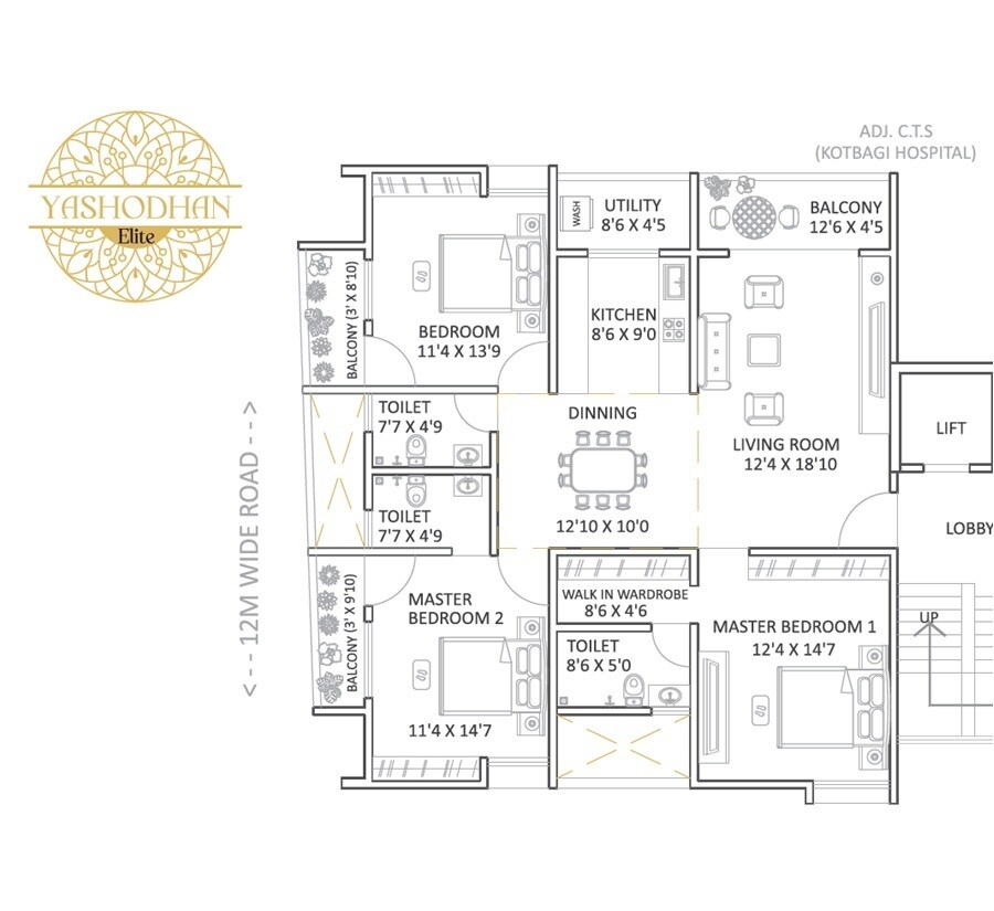 Floor plan of 3 BHK Apartment - 1278 sq. ft. in Rathi Yashodhan Elite, Pune