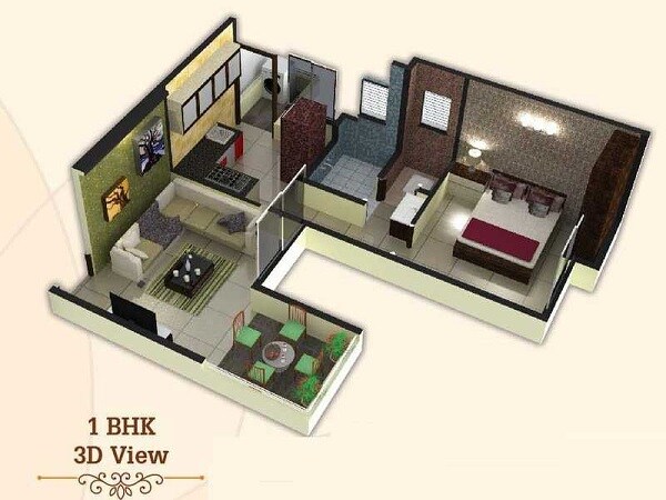 Floor plan of 1 BHK 375 Sq. Ft. Apartment in Ratnadeep Abhiman Shri, Pune