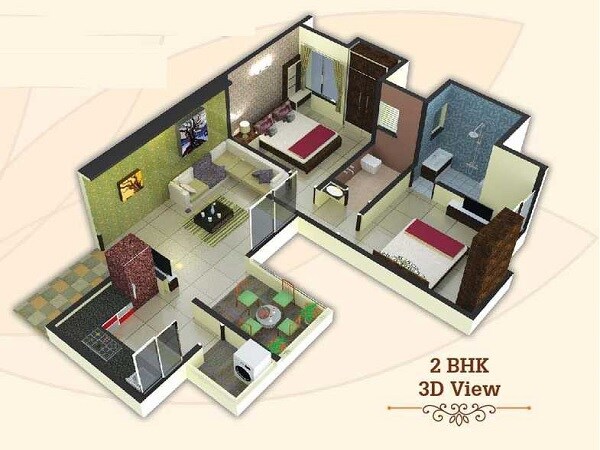 Floor plan of 2 BHK 542 Sq. Ft. Apartment in Ratnadeep Abhiman Shri, Pune