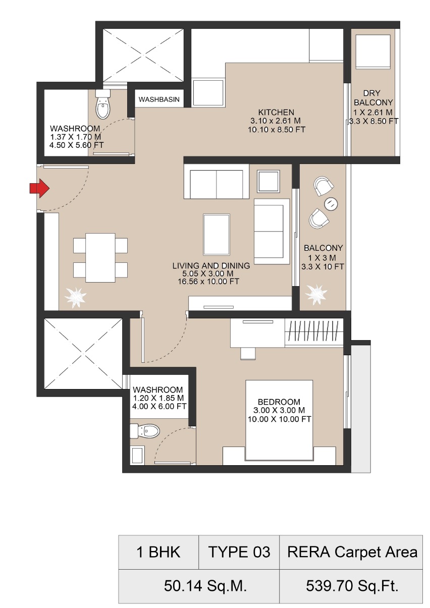 1 BHK 539 Sq. Ft. Apartment in Raut Nova Nest