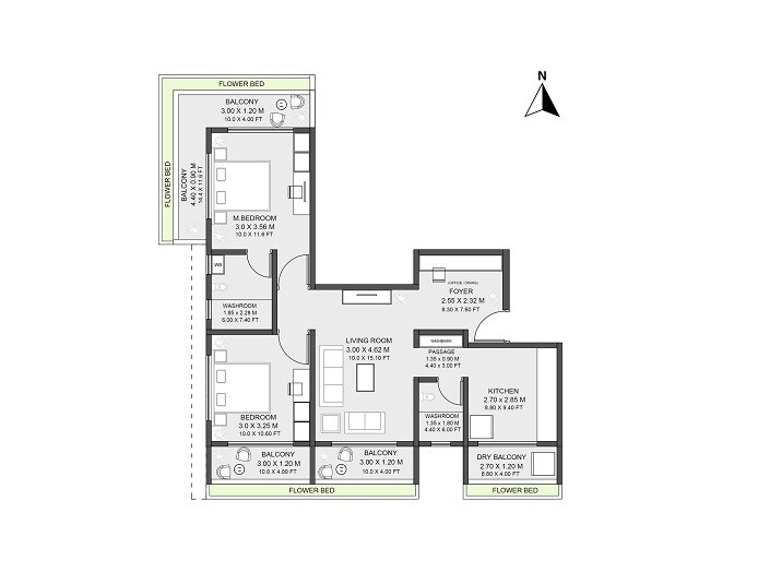 Floor plan of 2 BHK 649 Sq. Ft. Apartment in Raut The Galaxy One, Pune