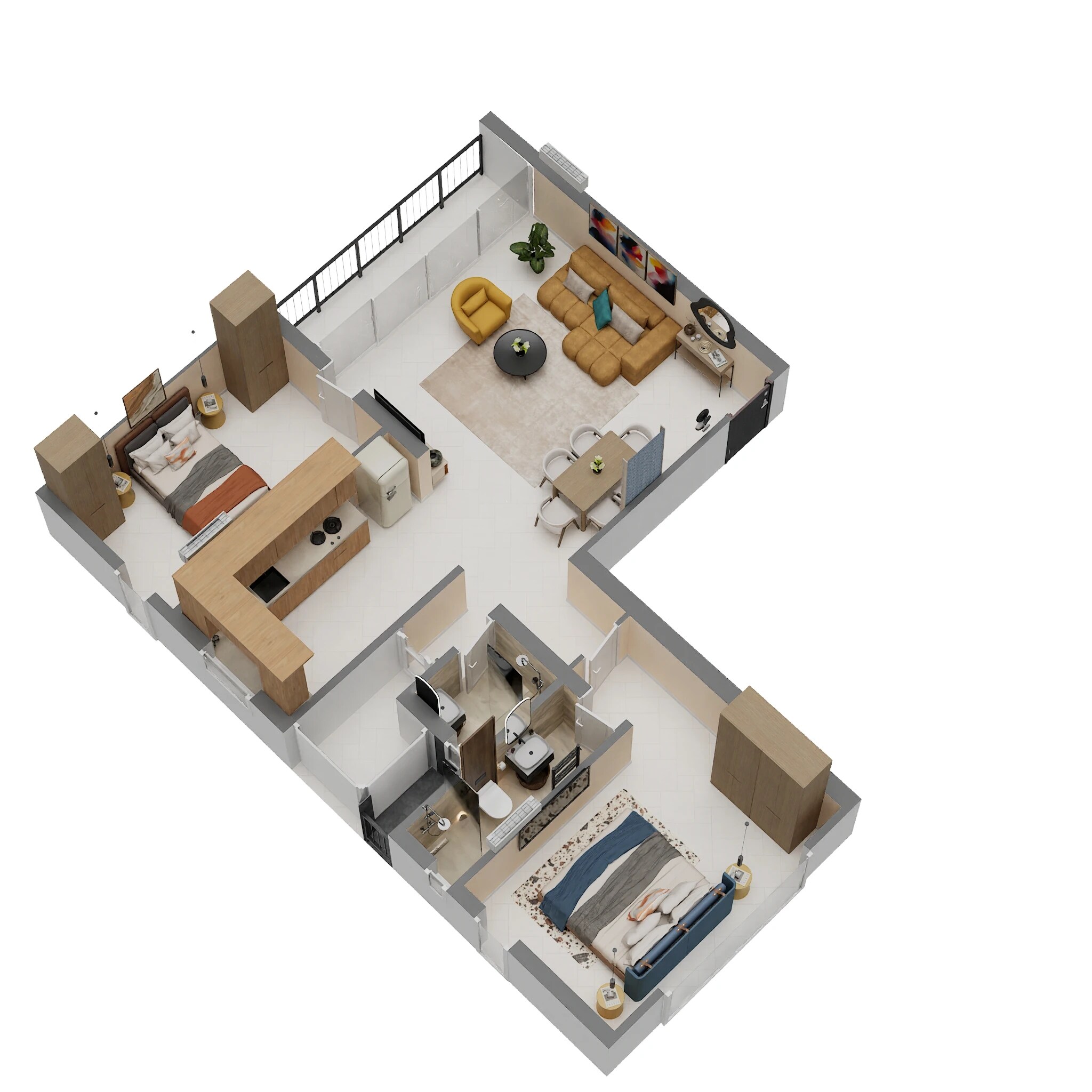 Floor plan of 2 BHK 795 Sq. Ft. Apartment in Ravetkar Shivsudha, Pune