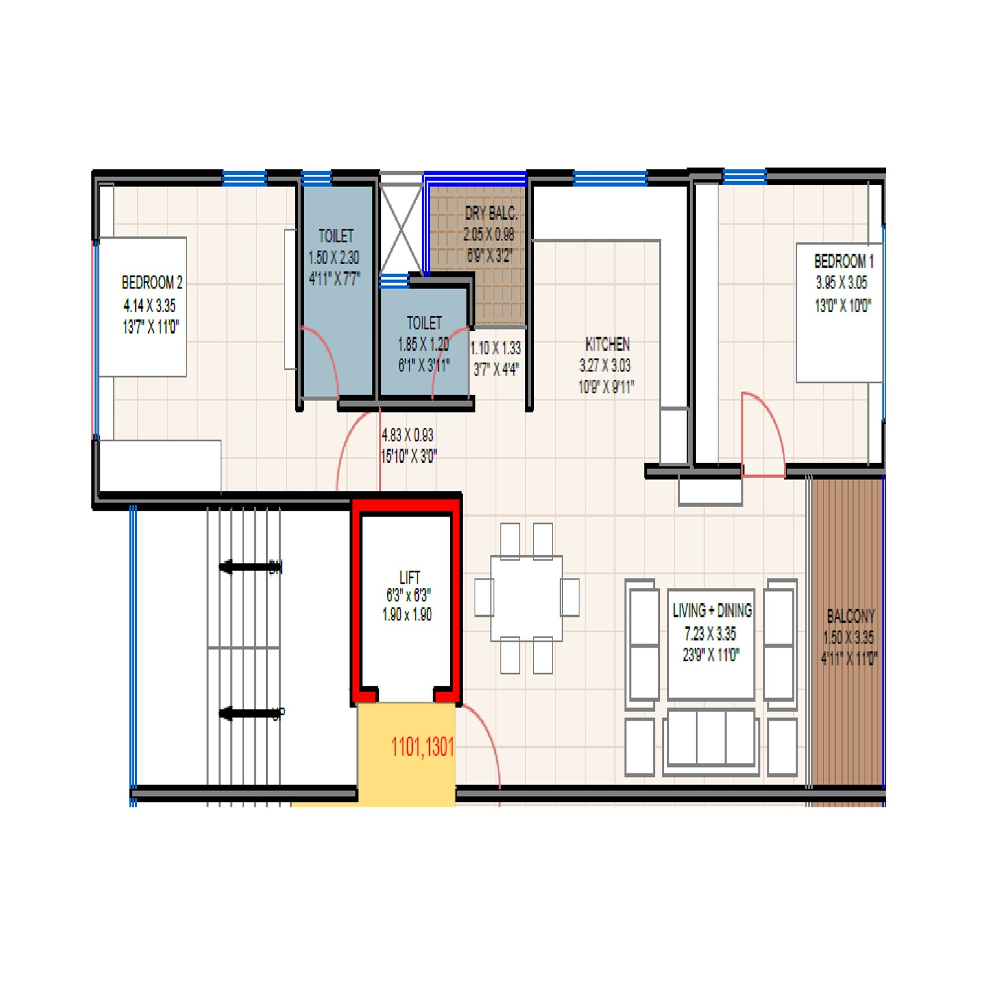 2 BHK 795 Sq. Ft. Apartment