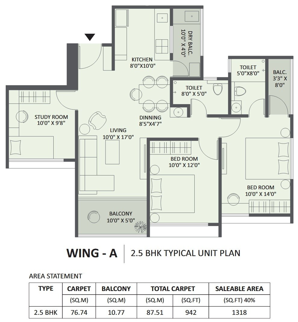 2 BHK 942 Sq. Ft. Apartment