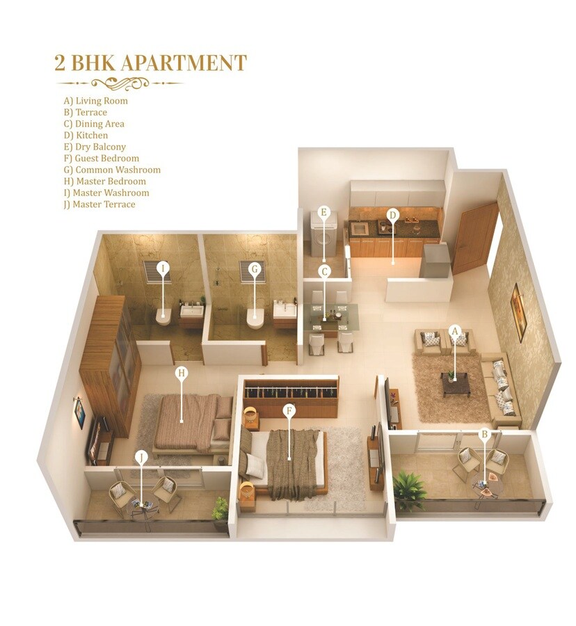 Floor plan of 2 BHK 722 Sq. Ft. Apartment in Ravinanda 37, Pune