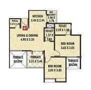 Floor plan of 2 BHK 750 Sq. Ft. Apartment in Ravinanda Aamrai, Pune