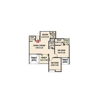 Floor plan of 2 BHK 715 Sq. Ft. Apartment in Ravinanda Aamrai, Pune