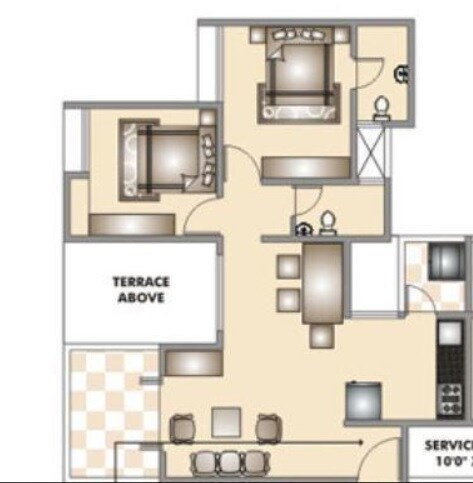 Floor plan of 2 BHK 560 Sq. Ft. Apartment in Ravinanda Sky Twins, Pune