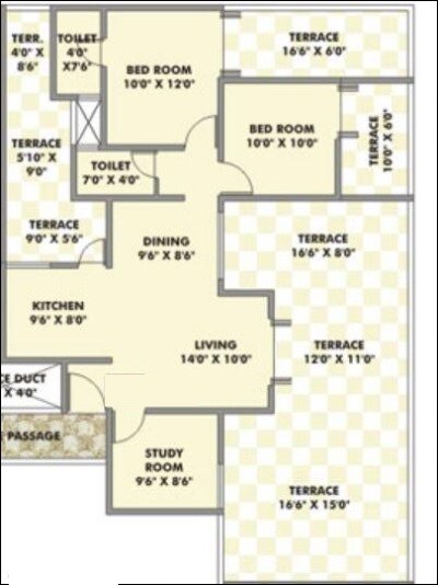 Floor plan of 2 BHK 655 Sq. Ft. Apartment in Ravinanda Sky Twins, Pune