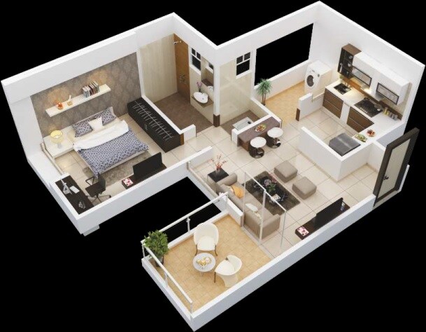 Floor plan of 1 BHK Apartment - 452 sq. ft. in Ravinanda Skylights, Pune