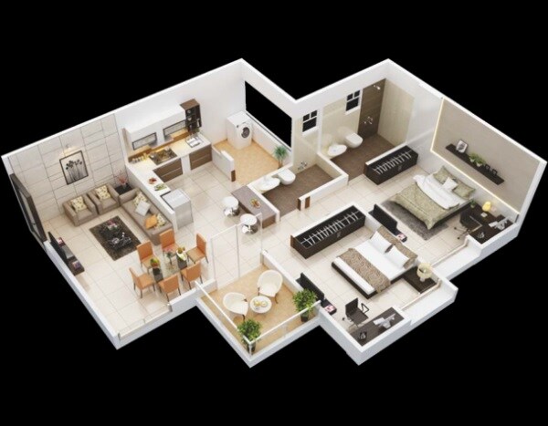 Floor plan of 2 BHK Apartment - 584 sq. ft. in Ravinanda Skylights, Pune