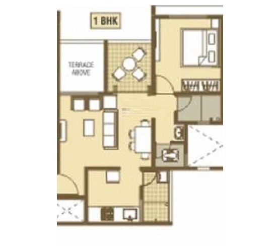 Floor plan of 1 BHK 360 Sq. Ft. Apartment in Ravinanda Trinity, Pune