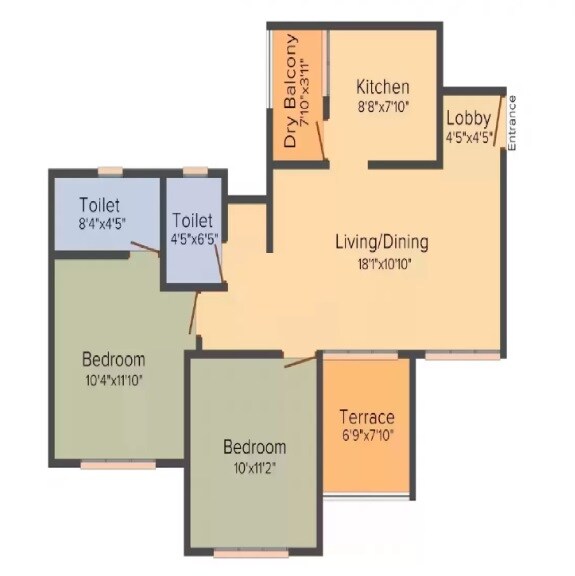 Floor plan of 2 BHK 554 Sq. Ft. Apartment in Ravinanda Trinity, Pune
