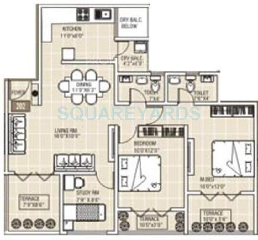 Floor plan of 2 BHK 1208 Sq. Ft. Apartment in Raviraj Astria, Pune