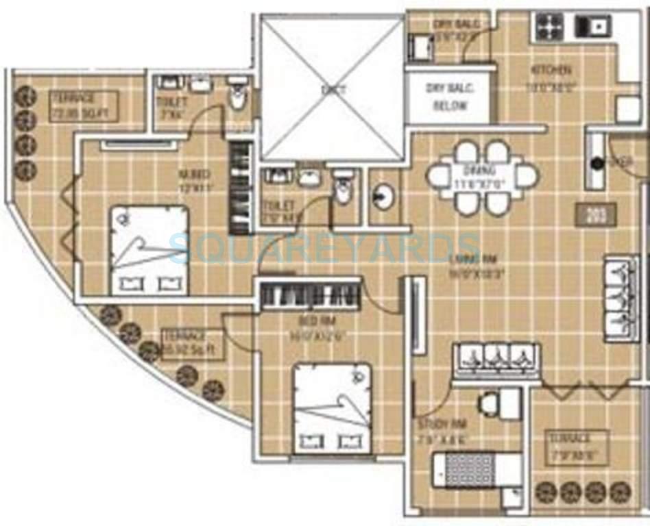 Floor plan of 2 BHK 1308 Sq. Ft. Apartment in Raviraj Astria, Pune