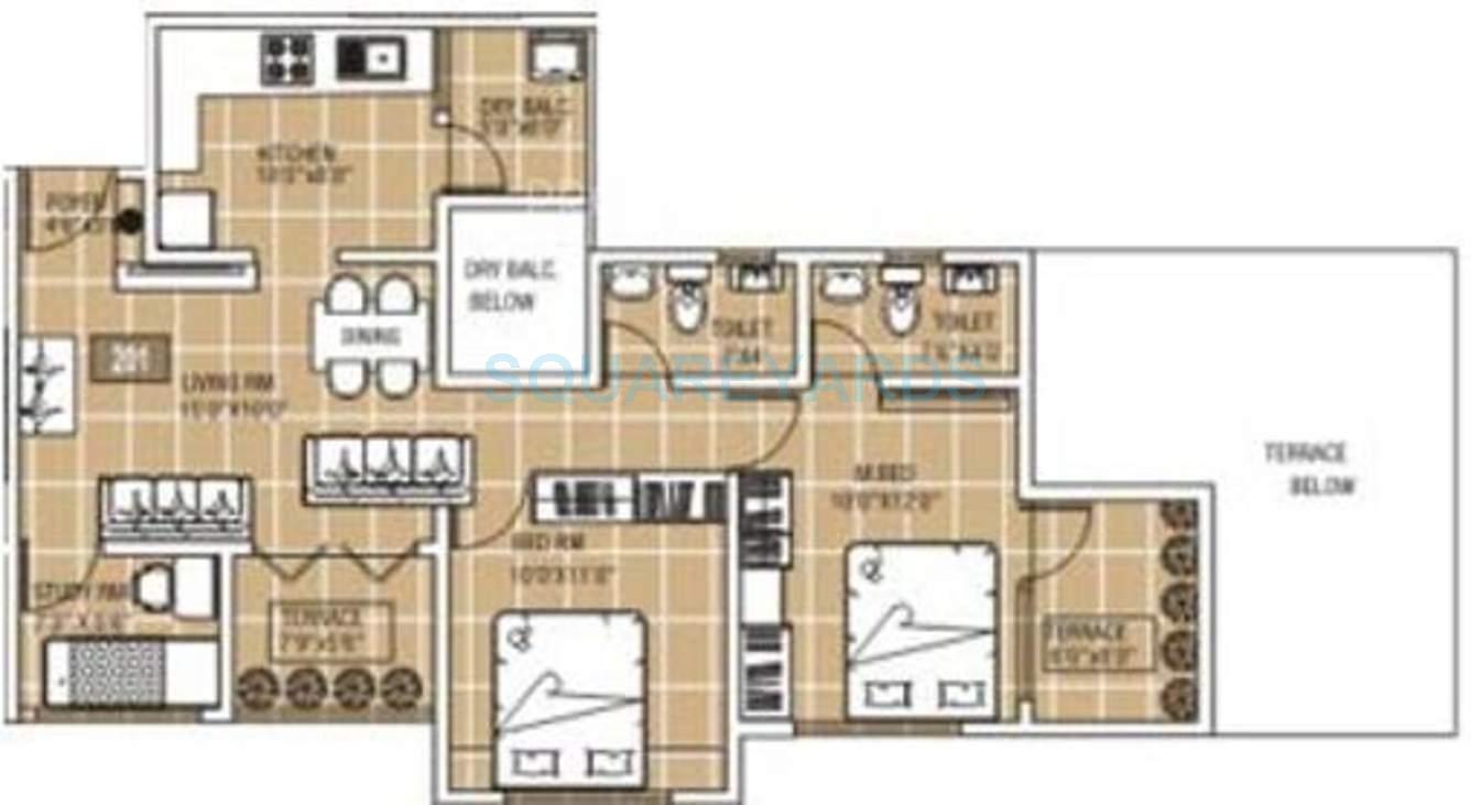 Floor plan of 2 BHK 930 Sq. Ft. Apartment in Raviraj Astria, Pune