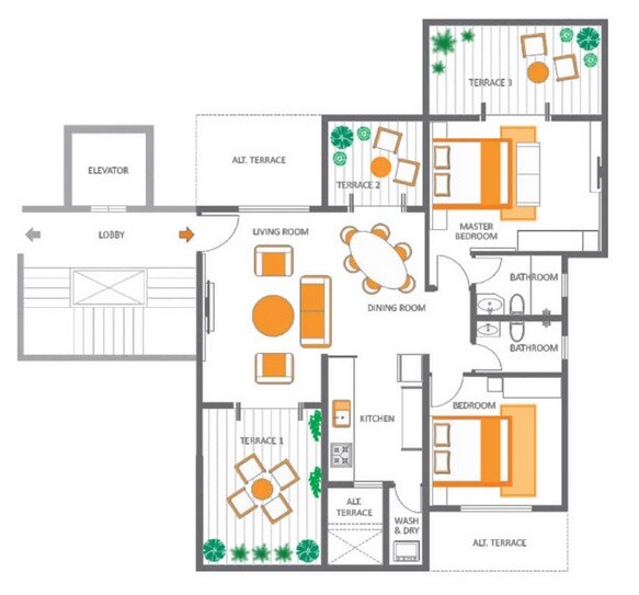Floor plan of 2 BHK 1115 Sq. Ft. Apartment in Raviraj Aureate, Pune