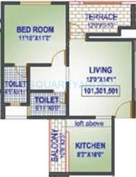 Floor plan of 1 BHK 690 Sq. Ft. Apartment in Raviraj Colorado, Pune