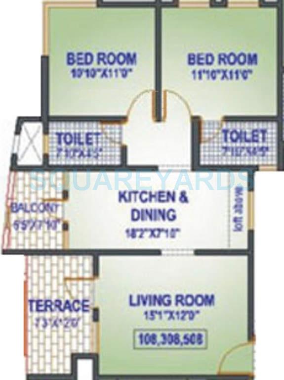 Floor plan of 2 BHK 937 Sq. Ft. Apartment in Raviraj Colorado, Pune