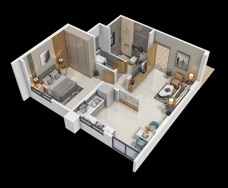 Floor plan of 1 BHK 407 Sq. Ft. Apartment in Raviraj One Residency, Pune