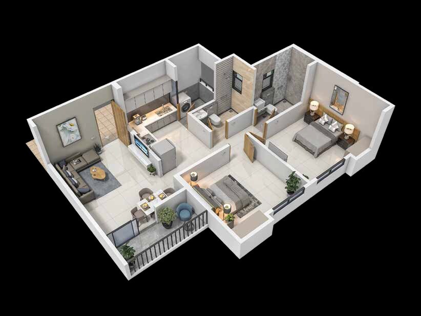 Floor plan of 2 BHK 600 Sq. Ft. Apartment in Raviraj One Residency, Pune