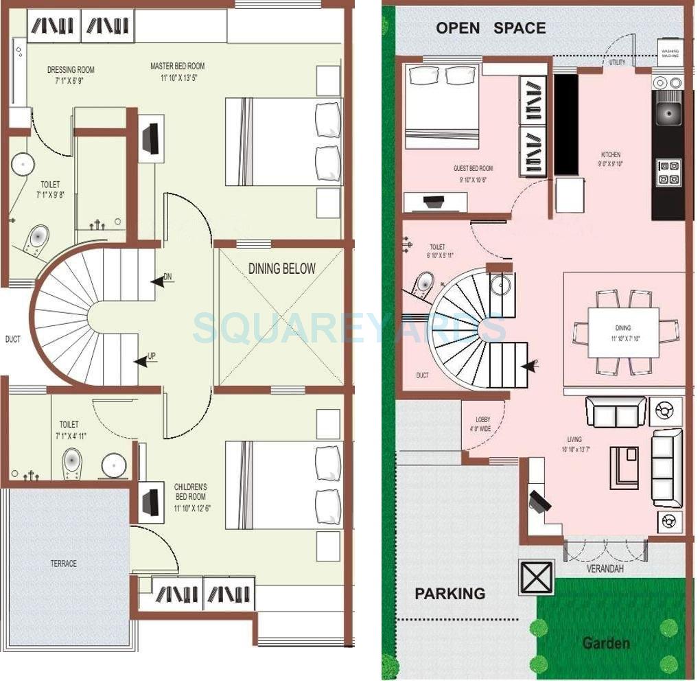 Floor plan of 3 BHK 1967 Sq. Ft. Villa in Raviraj Ozone Villas, Pune