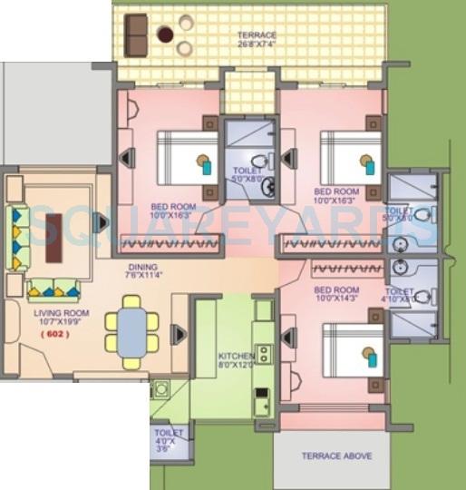 Floor plan of 3 BHK 1522 Sq. Ft. Apartment in Raviraj Park Island, Pune