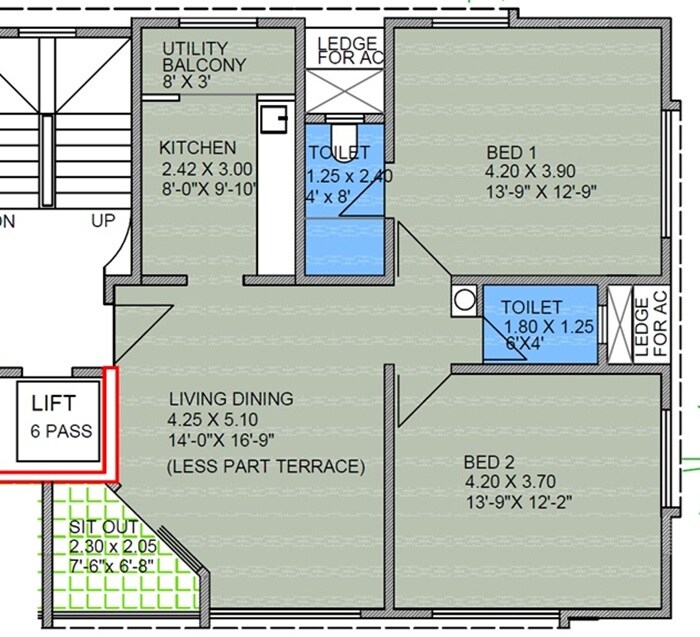 Floor plan of 2 BHK 795 Sq. Ft. Apartment in RB Sadanand Condominium, Pune