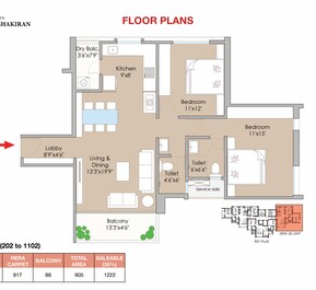 2 BHK 905 Sq. Ft. Apartment in Realty7 Ushakiran