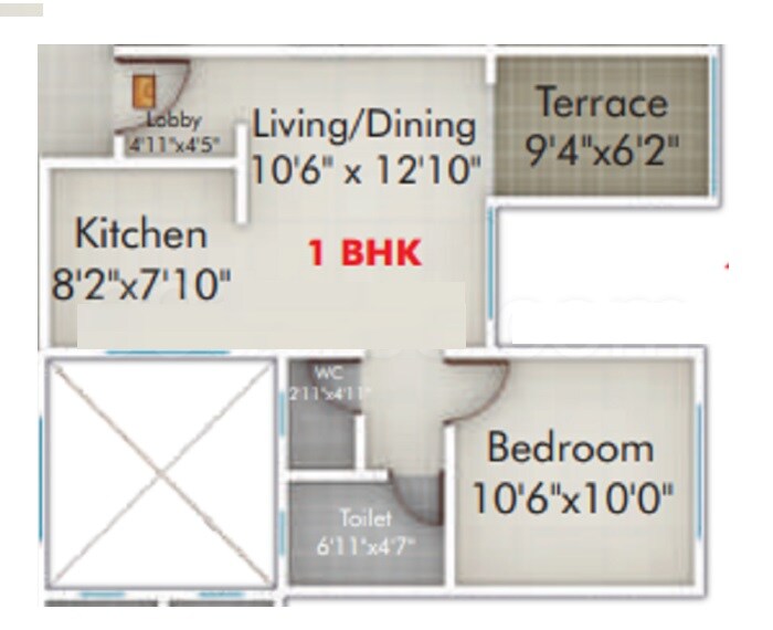 Floor plan of 1 BHK Apartment - 423 sq. ft. in Redshift Bloomville, Pune