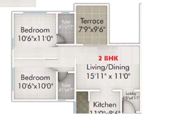 Floor plan of 2 BHK Apartment - 584 sq. ft. in Redshift Bloomville, Pune