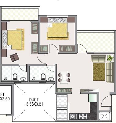 Floor plan of 2 BHK 721 Sq. Ft. Apartment in Reelicon Fairy Bell, Pune