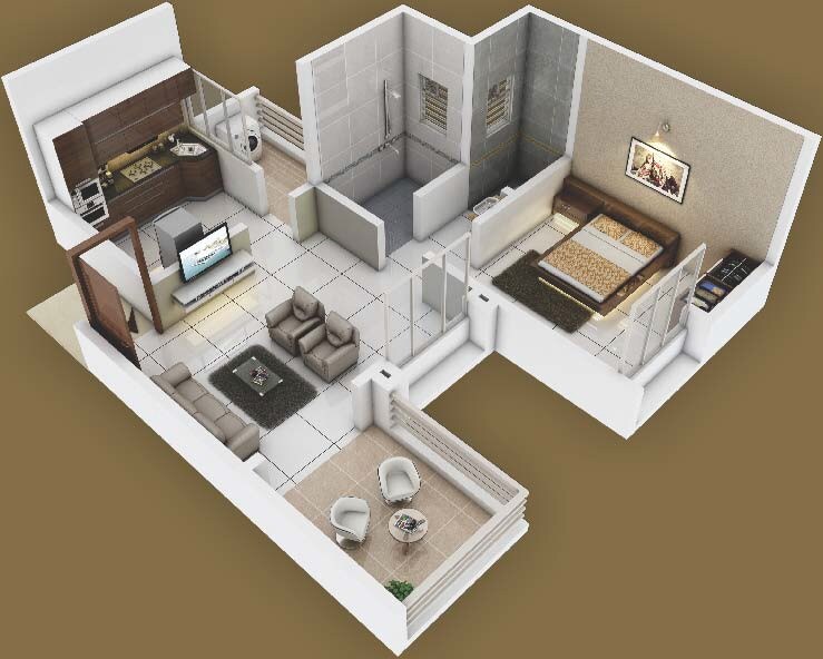 Floor plan of 1 BHK 646 Sq. Ft. Apartment in Reelicon Kian, Pune