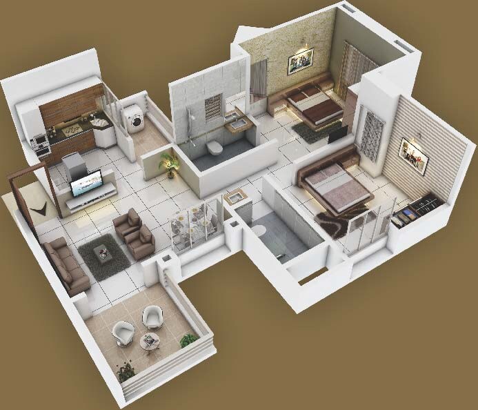 Floor plan of 2 BHK 958 Sq. Ft. Apartment in Reelicon Kian, Pune