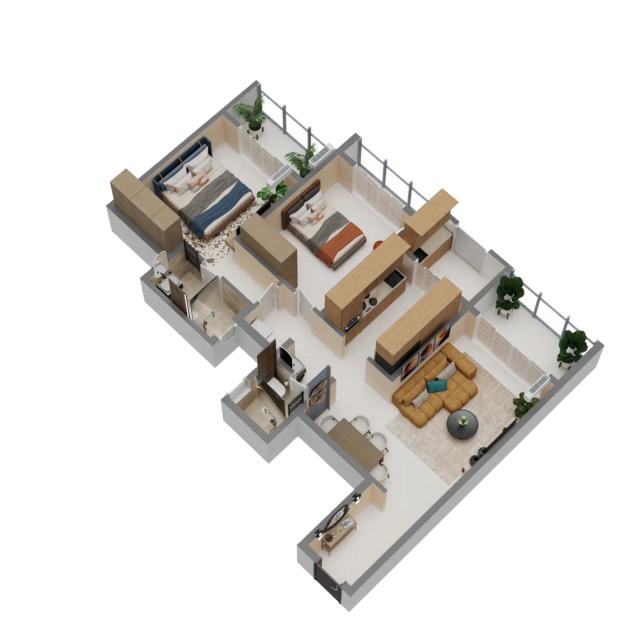 Floor plan of 2 BHK 890 Sq. Ft. Apartment in Regency Astra, Pune